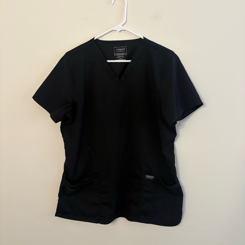 Cherokee Workwear Women’s Large Black Medical Scrub Top Healthcare Pockets